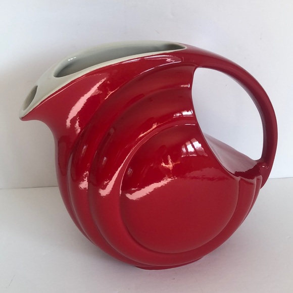 Vintage Hall Red Art Deco Streamline Disc Pitcher 1338 - Picture 2 of 9